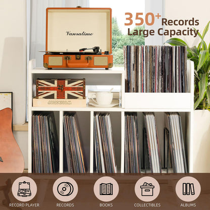 UODERS Record Player Stand, Large Record Player Table Cabinet with Open Vinyl Storage and Display Shelf Holds up to 350 Albums