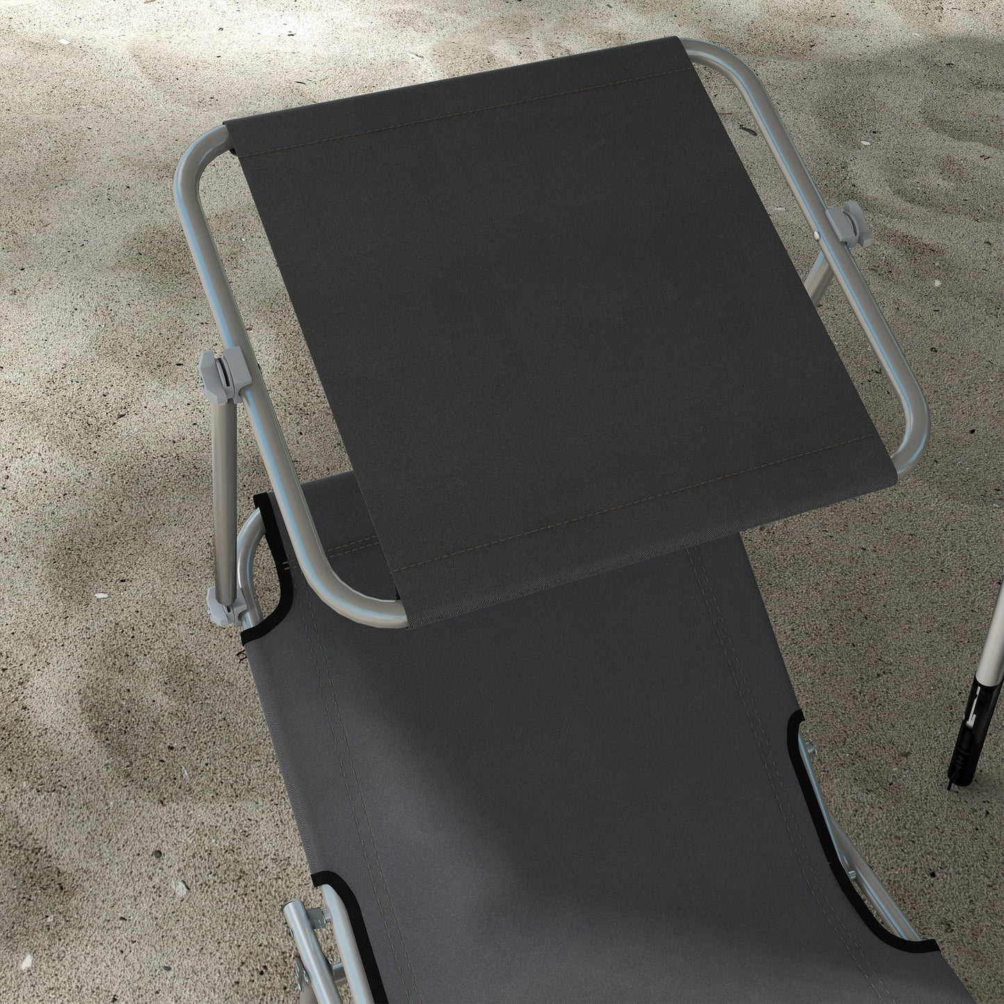 Outsunny Outdoor Foldable Sun Lounger Set of 2, 4 Level Adjustable Backrest Reclining Sun Lounger Chair with Angle Adjust Sun Shade Awning for Beach, Garden, Patio, Grey