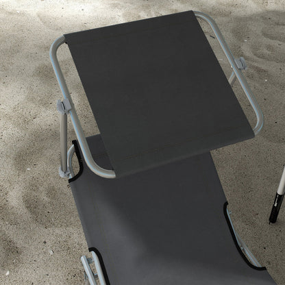Outsunny Outdoor Foldable Sun Lounger Set of 2, 4 Level Adjustable Backrest Reclining Sun Lounger Chair with Angle Adjust Sun Shade Awning for Beach, Garden, Patio, Grey