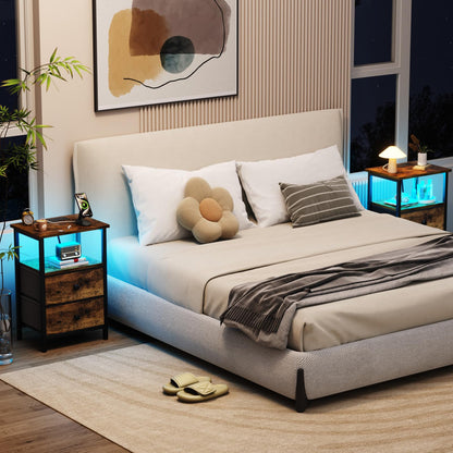 LOAKEKEL Bedside Table, Side Table with Charging Station, Bed Side Table