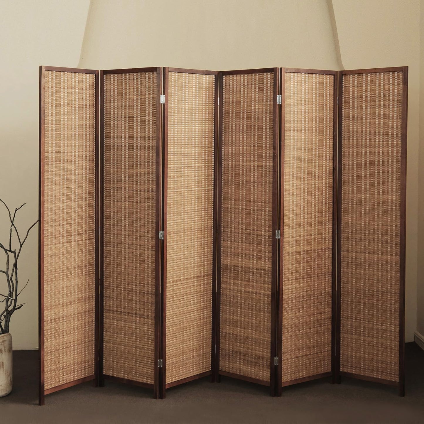 Furnnylane 6 Panel Bamboo Room Divider and Folding Panel Screen,Bamboo Panel Divider for Room Separation,Brown,170 cm H x 234 cm W