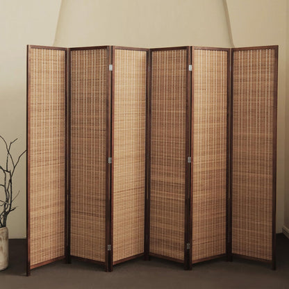 Furnnylane 6 Panel Bamboo Room Divider and Folding Panel Screen,Bamboo Panel Divider for Room Separation,Brown,170 cm H x 234 cm W