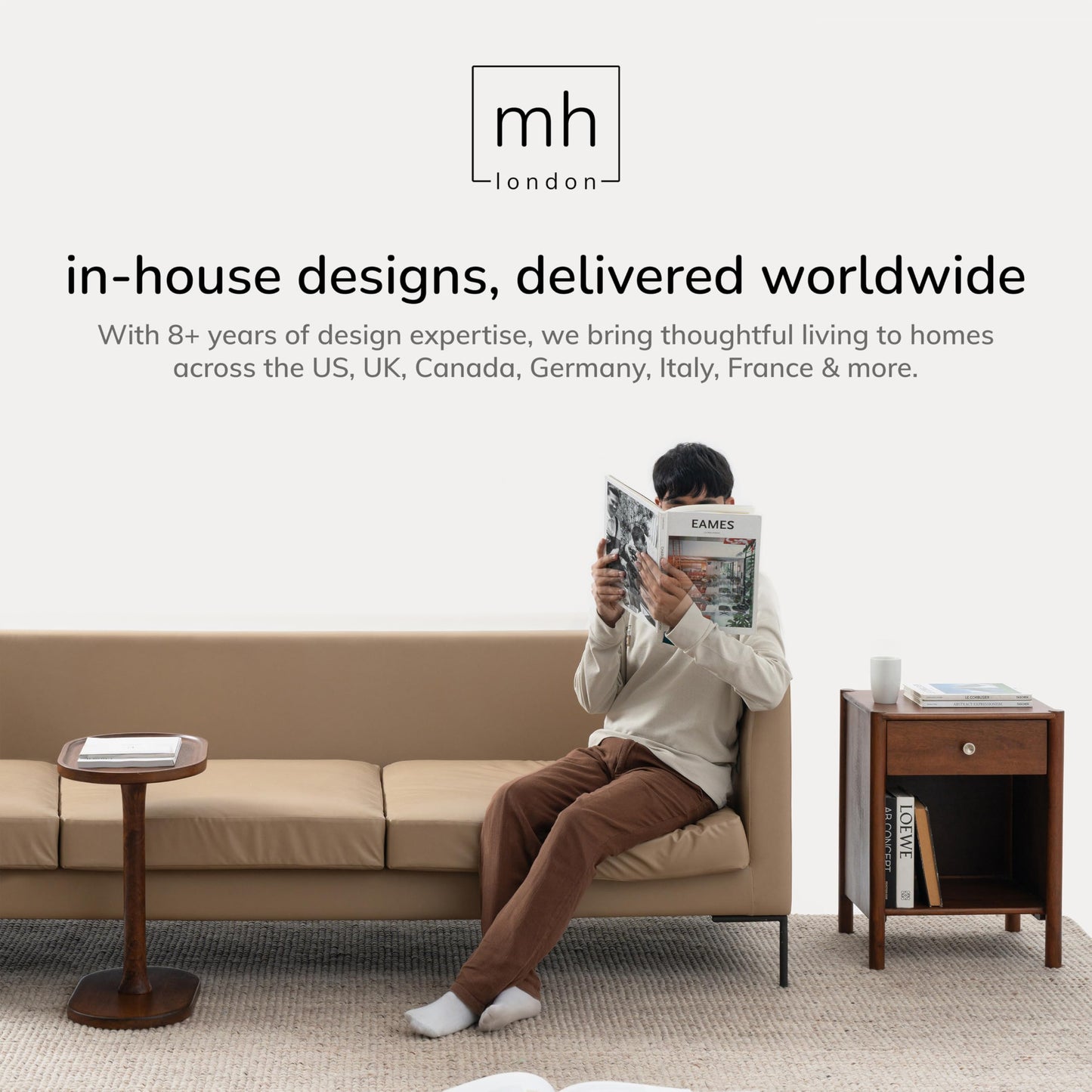 MH London Destiny Square Side End Table - 56cm Tall Solid Mango Wood Accent Table - Handmade Mid Tone Honey Finish Nightstand for Living Room