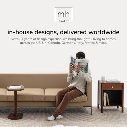 MH London Destiny Square Side End Table - 56cm Tall Solid Mango Wood Accent Table - Handmade Mid Tone Honey Finish Nightstand for Living Room