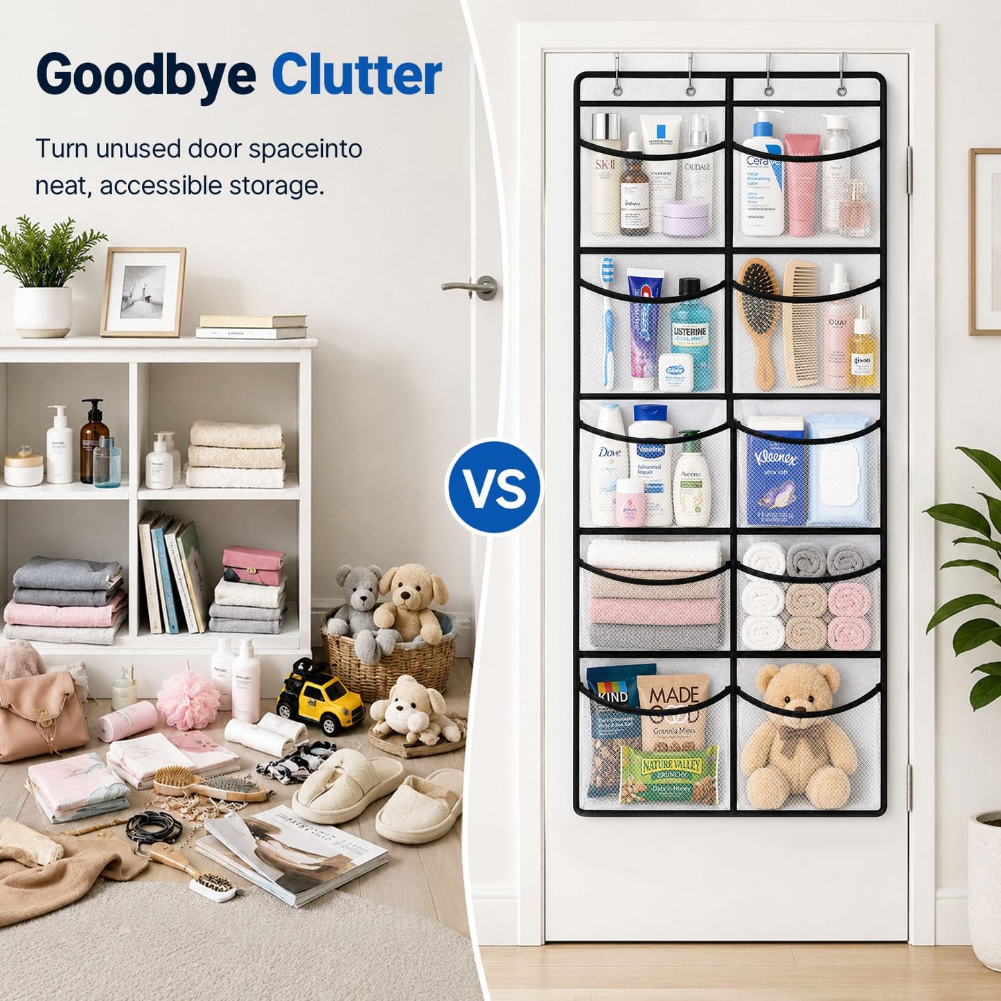 Over the Door Hanging Organiser with 10 Mesh Pockets, Closet Storage Bag