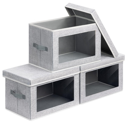 Homsorout 3 Pack Storage Boxes with Lids Foldable Storage Cubes with Transparent Window Fabric Storage Organiser Box for Toys, Clothes, Books