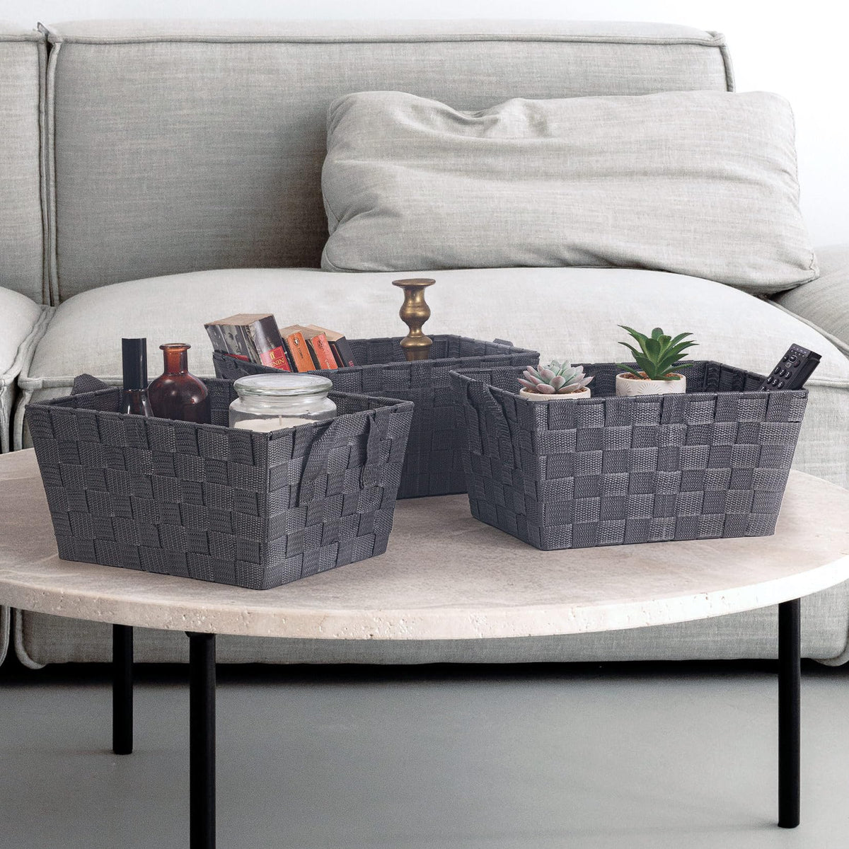 EHC Storage Baskets set of 3, Storage baskets for shelves, Storage Boxes Storage Organiser Hamper Basket, Grey