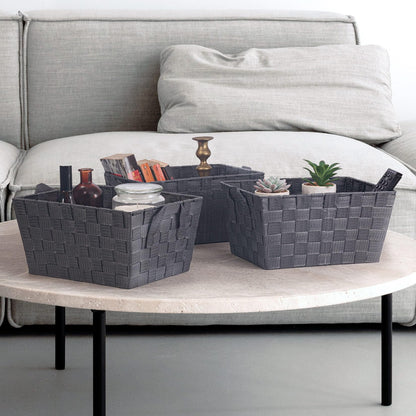 EHC Storage Baskets set of 3, Storage baskets for shelves, Storage Boxes Storage Organiser Hamper Basket, Grey