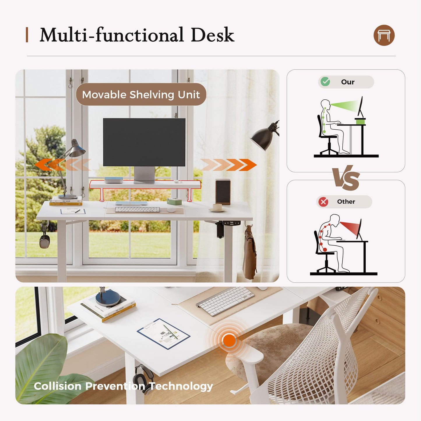 Klicelor Eletric Height Adjustable Desk, Movable Monitorstand, 140x60cm