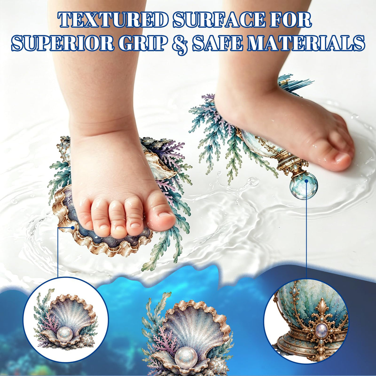 MOROBOR Non Slip Bathtub Stickers 6PCS Dreamy Mermaid Bathtub Sticker Anti-Slip Adhesive Bathtub Decals with Scraper for Bath Tub Stair Shower Floor