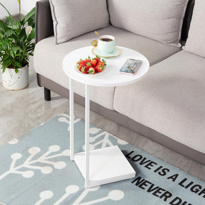 HDANI C-Shaped Side Table,Round End Table under Sofa,Bedside Table,Sofa Side Table with Metal Frame,Small Coffee Snack Table for Living Room, Bedroom