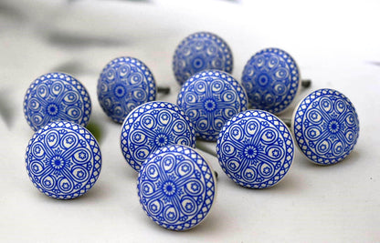 ARTISNO Ceramic Knobs Colorful Blue for Kitchen Cabinets Bathroom Cupboards Dresser Drawers Chest Handmade Pottery Set of 10
