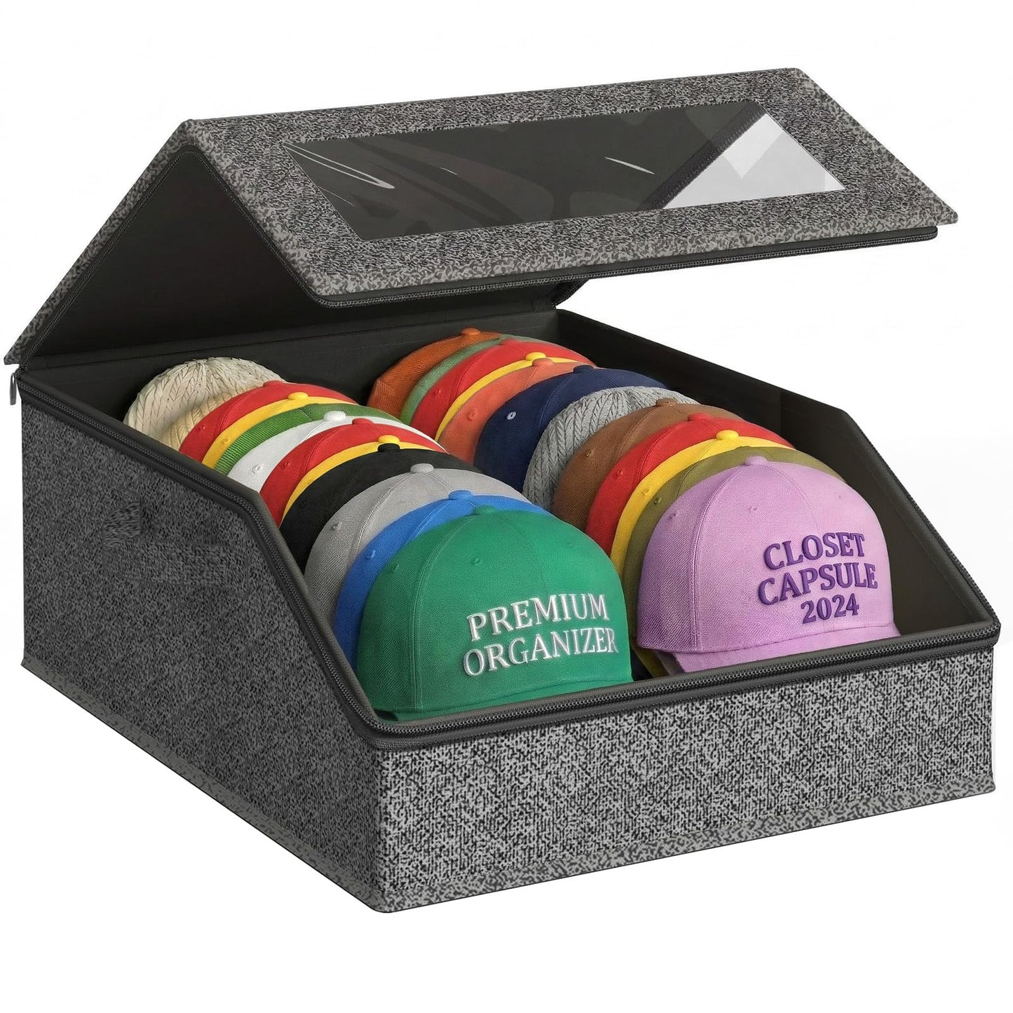 AURIVISTA Hat Storage Box for Baseball Caps, Holds up to 24 Caps,Gray