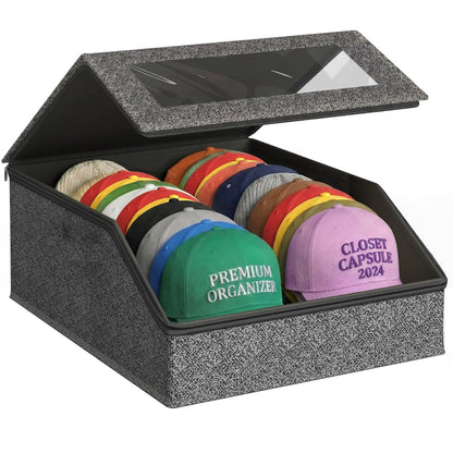 AURIVISTA Hat Storage Box for Baseball Caps, Holds up to 24 Caps,Gray