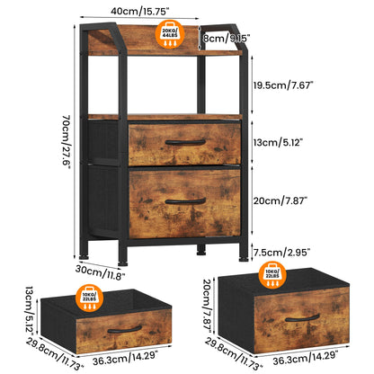 Feonase Bedside Table with 2 Fabric Drawers & Open Shelf - Sturdy Metal Frame Nightstand, Compact End Table for Bedroom, Living Room, Small Spaces