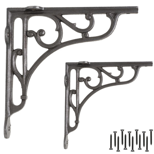 EDUWURXS Industrial Cast Iron Ornate Shelving Brackets | Heavy Duty Wall Brackets for Shelves, Kitchen Shelves & Living Room 6x6 (Pack of 2)