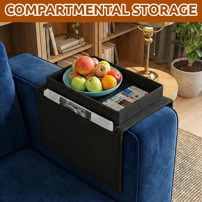 Jovrelant Sofa Armchair Tray Organizer Waterproof Non-Slip Couch Cup Holder with 4 Pockets for TV Remote Control, Snacks & Drinks Storage