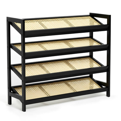 KEPLIN 4 Tier Bamboo and Rattan Shoe Organiser Rack – Eco-Friendly, Durable, Easy Assembly – Compact Design for Entryway, Closet, or Hallway