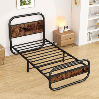 HOMERECOMMEND 3ft Single Bed Frame,Metal Platform Bed 90x190 cm,Brown