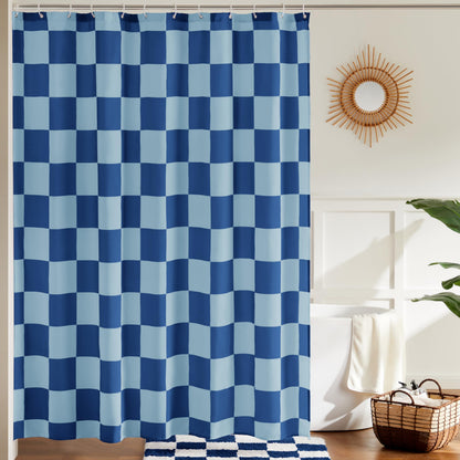 Ohocut Retro Checkered Shower Curtain for Bathroom, Beautiful Vintage Checkered Shower Curtain, Washable Fabric Bath Curtain (Double Blue, 72" x 72")