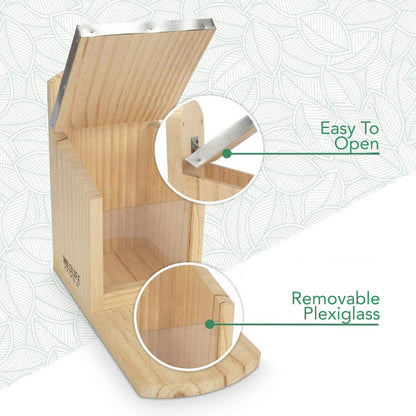 Squirrel Feeder Maxi - Extra Large and Stable - with Metal Roof, Natural Wood with Extra Long Feeding Platform - Hanging Feeding Station, Squirrel