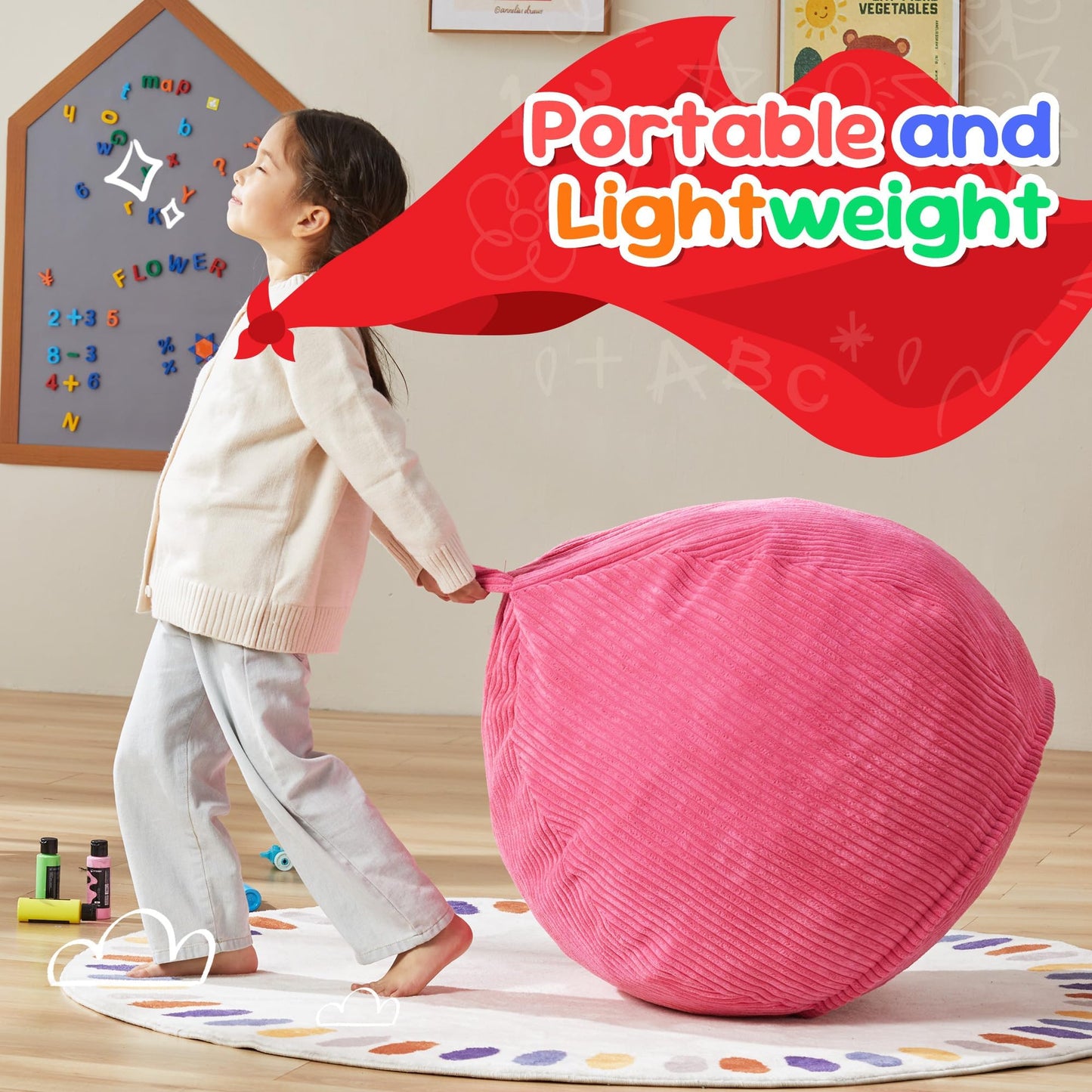 Hobestluk Kids Bean Bag Chair Teardrop Shape with Filling, 2.5FT Pink