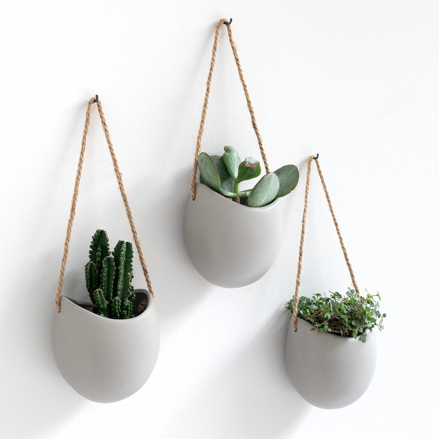 Kazai. Wall Planters -Ellie- | Hanging Ceramic Plant Pots, 3 Pieces, for Succulents and more | Wall Decoration for Indoors, Balcony and Garden | Light