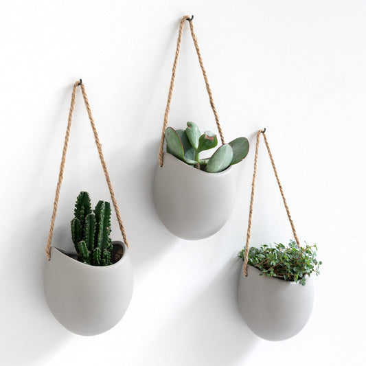 Kazai. Wall Planters -Ellie- | Hanging Ceramic Plant Pots, 3 Pieces, for Succulents and more | Wall Decoration for Indoors, Balcony and Garden | Light