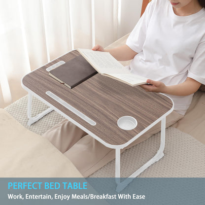 Laptop Bed Desk, Lap Desk Breakfast Tray Table for Home and Office,Eating, Reading, Writing on Bed, Sofa,Laptop Stand for Bed (Brown)