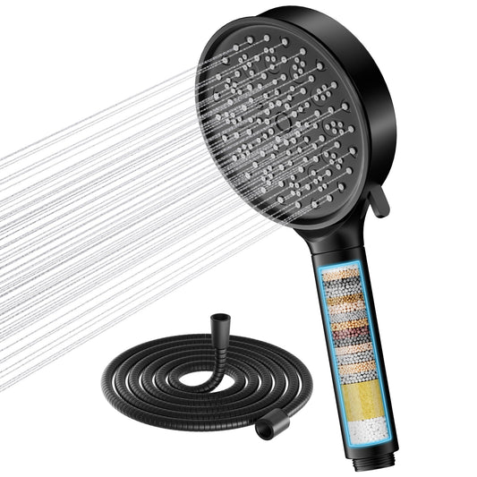Cobbe Hard Water Filter Shower Head and Hose with 20 Stage Filter, 6 Spray Jet Modes High Pressure Bathroom Shower Head, Large Powerful Handheld