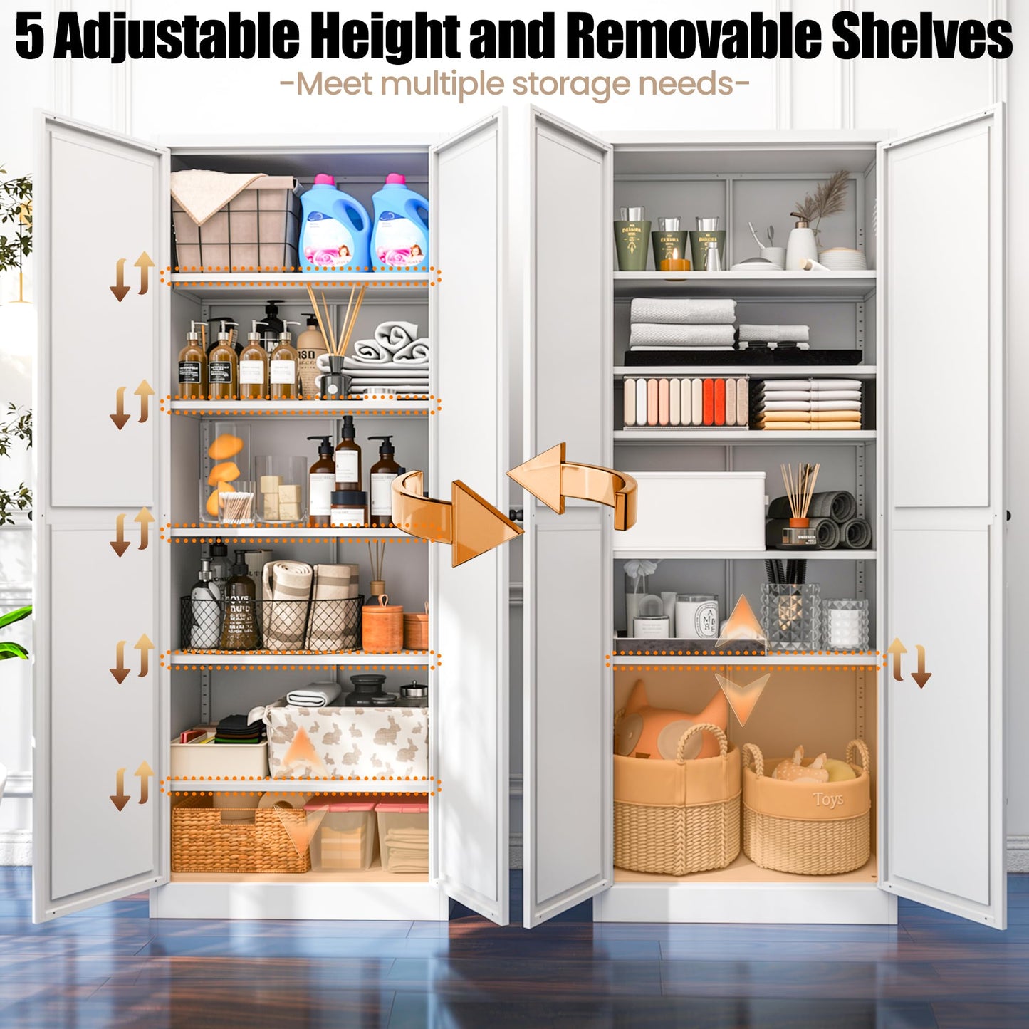BIZOEIRON Tall Kitchen Cupboard, 183cm Metal Pantry Cabinet Freestanding Kitchen Storage Cabinet with Doors and Adjustable Shelves