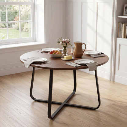 Turosur 47'' Round Dining Table with Walnut Wood Tabletop & Metal Legs