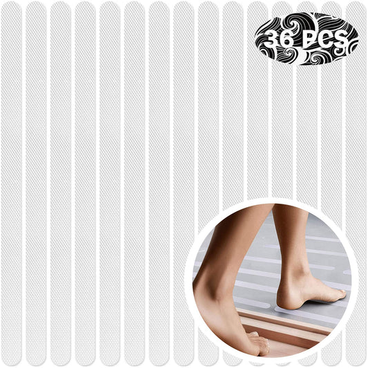 36pcs Transparent Anti Slip Grip Stickers, Clear & Non-Abrasive Textured Baby Bath Stickers for a Better Grip - 20mm x 380mm