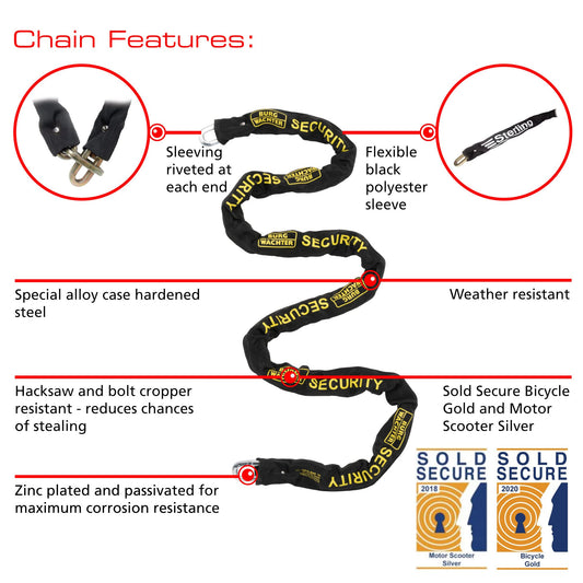 Burg-Wachter 1.5M Sold Secure Gold Bike Chain and Lock Kit, Black