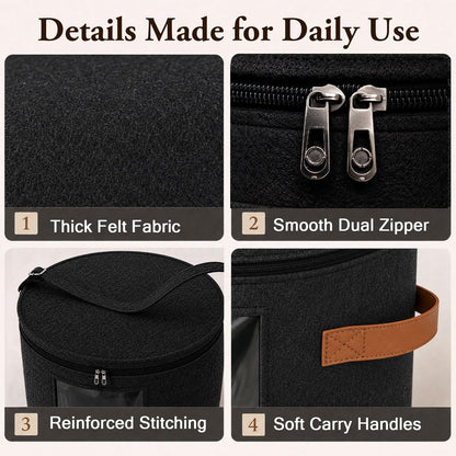 Hat Storage Box with Lid, 48x42cm Extra Large Round Felt Case with Handles