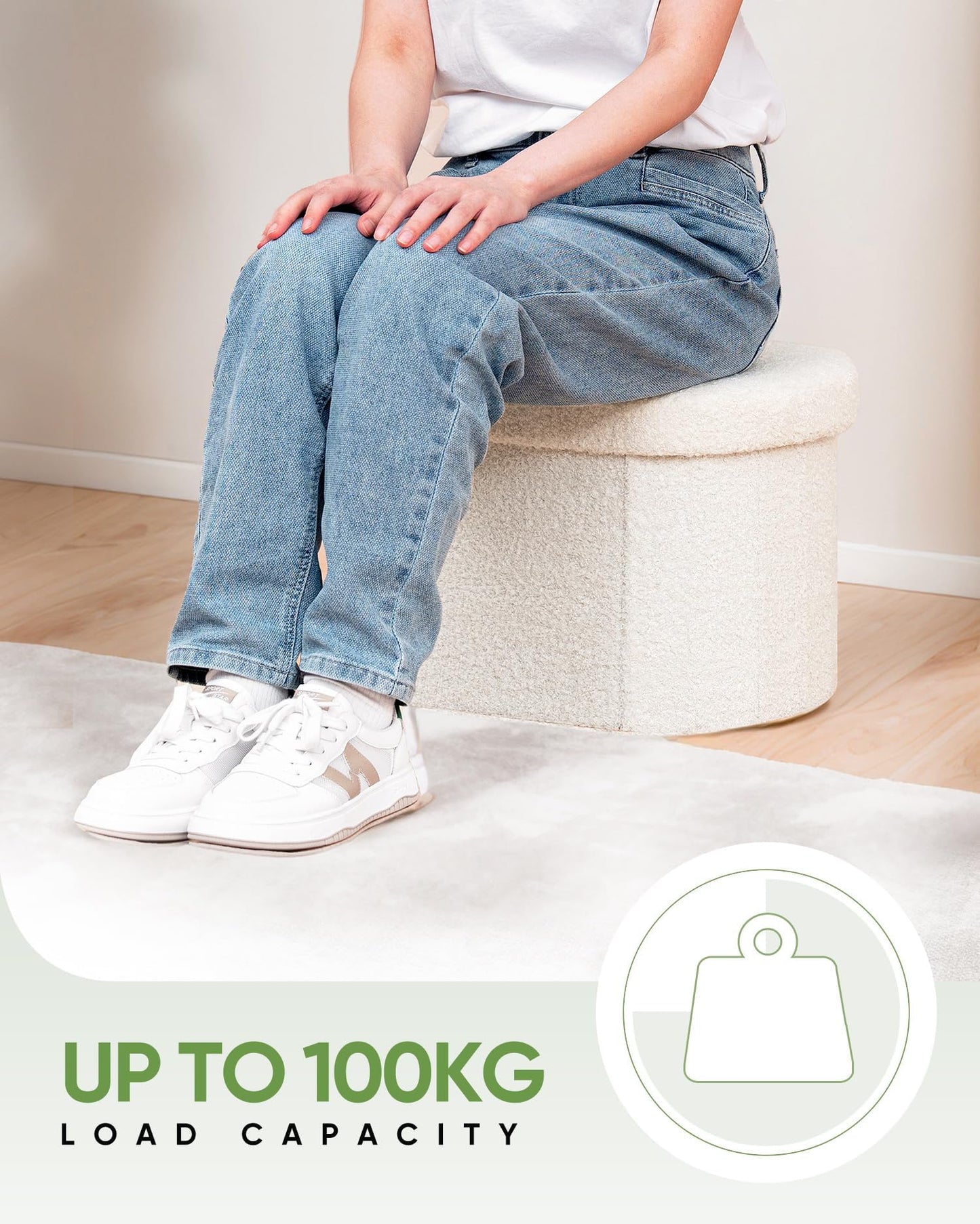 Bonlife Small Ottoman Storage Stool, Folding Boucle Footstool with Lid,41cm