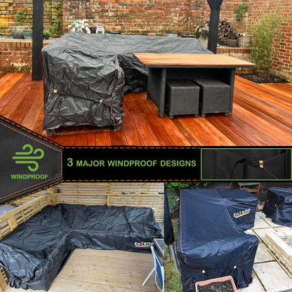 Enzeno Garden V-Shape Furniture Cover Waterproof, 420D Heavy Duty Oxford Fabric Outdoor Rattan Corner Sofa Cover with Waterproof Tape (255 * 255 *