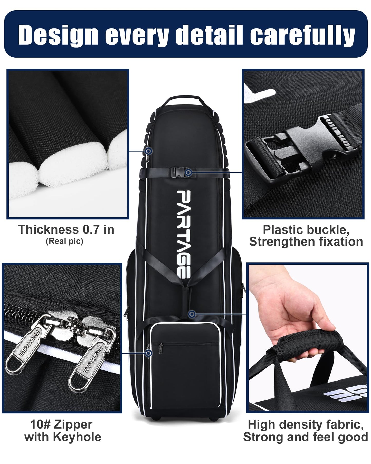 Partage Golf Travel Bag with Wheels, Golf Travel Case for Airlines, 900D Heavy Duty Oxford -Black