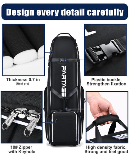 Partage Golf Travel Bag with Wheels, Golf Travel Case for Airlines, 900D Heavy Duty Oxford -Black