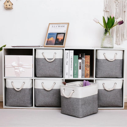 ICEMOR 28 x 28 x 28 cm Cube Storage Bins, 6 Pack Large Collapsible Fabric Storage Bin with Ropes, Foldable Storage Cubes for Home, Office,Closet
