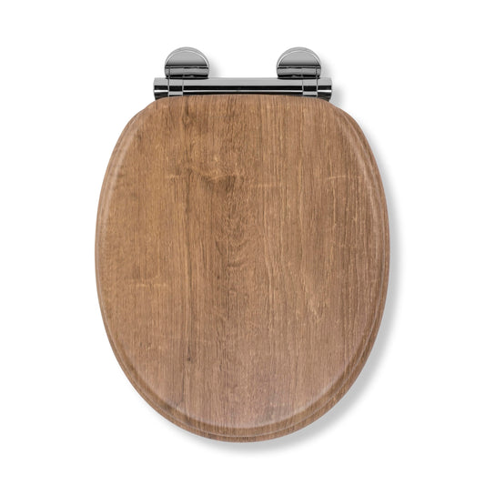 Croydex Ontario Flexi-Fix Soft Close Wooden Toilet Seat - Flexi-Fix Adjustable Stainless Steel Hinges, Quick Release Button and Anti-Bacterial Wood,