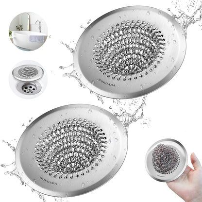 2 Pack WOKDADA Shower Drain Cover, Fast Drainage Hair Catcher for Shower Drain, Reversible 304 Stainless Steel Drain Protector, Fits Shower, Bathtub
