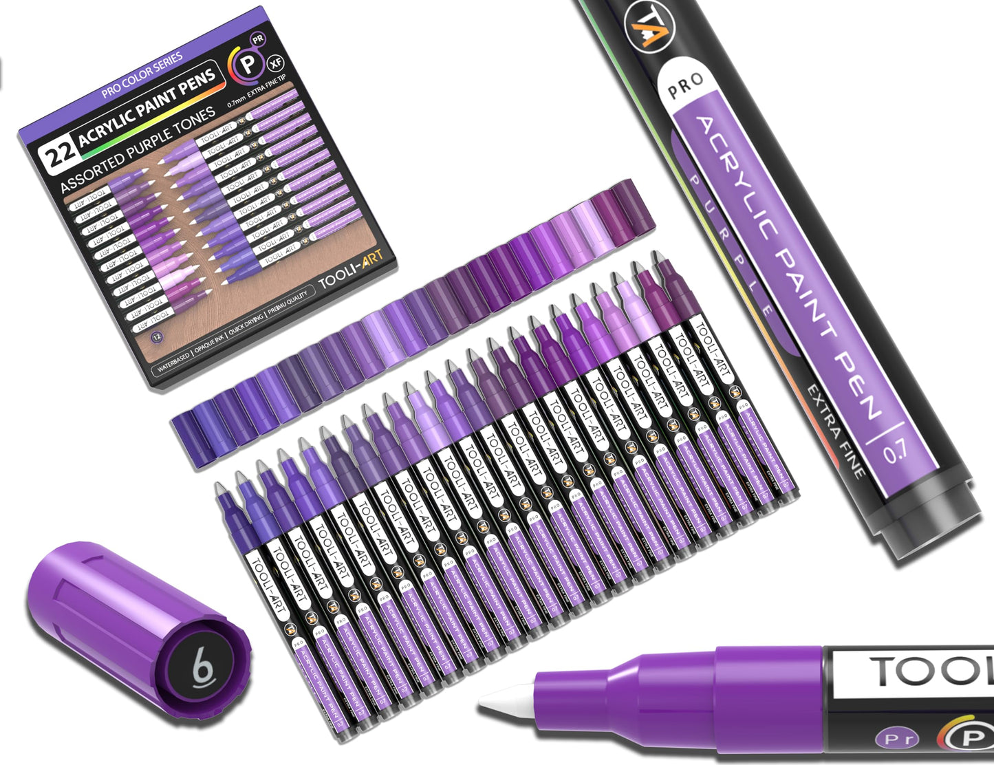 Acrylic Paint Pens 22 Purple Tones Assorted Pro Colour Series Markers Set 0.7mm Extra Fine Tip for Rock Painting, Glass, Mugs, Wood, Metal, Canvas,