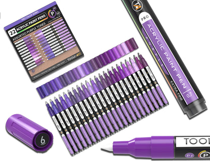 Acrylic Paint Pens 22 Purple Tones Assorted Pro Colour Series Markers Set 0.7mm Extra Fine Tip for Rock Painting, Glass, Mugs, Wood, Metal, Canvas,