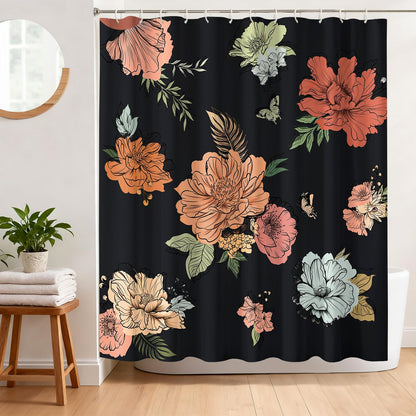 BREASOME Waterproof Shower Curtain 180 x 180 cm Floral and Butterfly Shower Curtain for Bathroom Decor Mould Proof Polyester Fabric Bath Curtain with