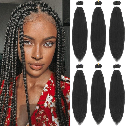 26 Inch Pre Stretched Braiding Hair?6 Packs Soft Yaki Texture EZ Braid for Box Braids Hot Water Setting Synthetic Fiber Hair Extensions?1B#?