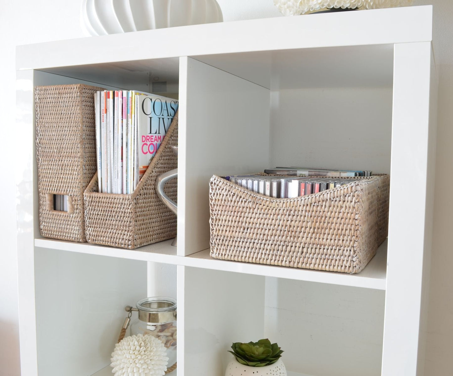KOUBOO La Jolla Rattan Organizing & Shelf Basket, White Wash, Rattan & Wicker,24.76501 x 20.32 x 13.97 cm