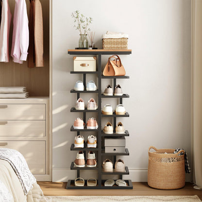 HOOBRO 8-Tier Shoe Rack, Entryway Shoe Organiser, Tall Shoe Storage with Metal Frame, Space-Saving Shoe Stand for Hallway, Bedroom, Living Room