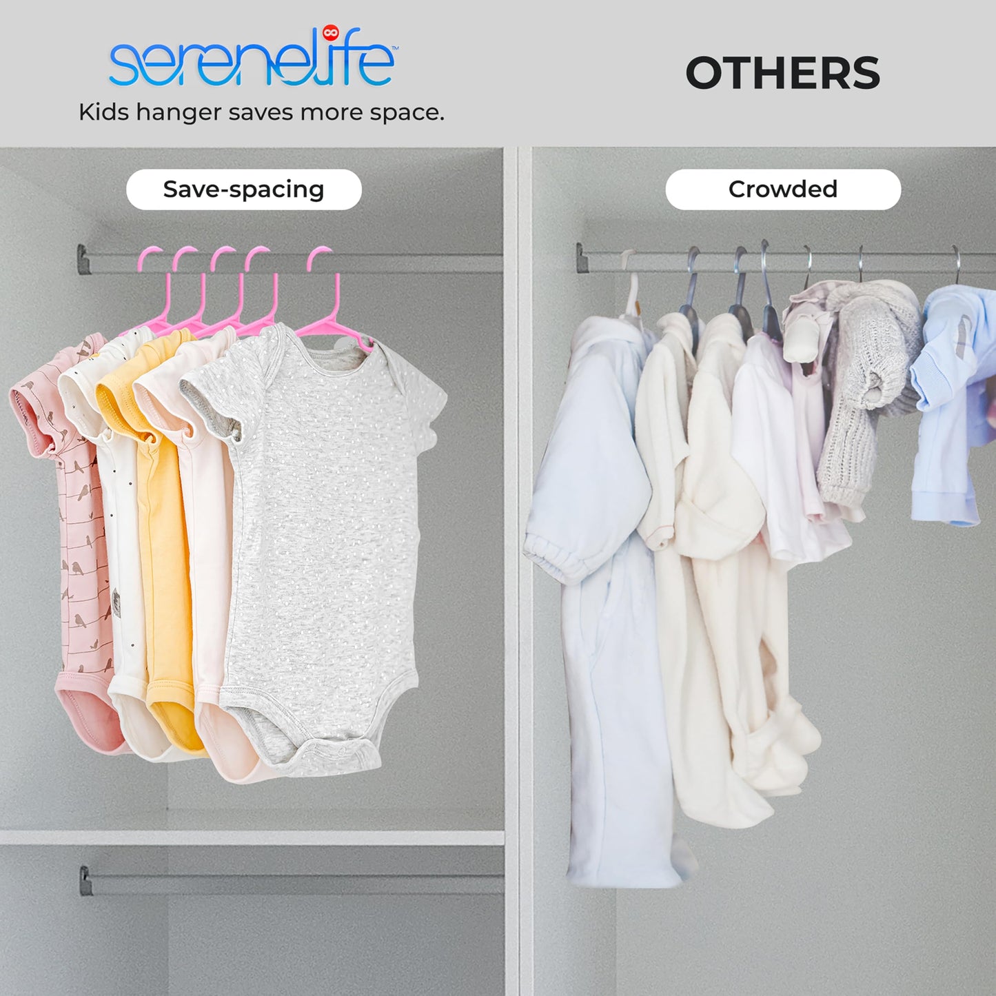 SereneLife 20 Pack Plastic Kids Hangers, Non-Slip for Closet, Space-Saving Thin Design for Infant and Newborn Clothing