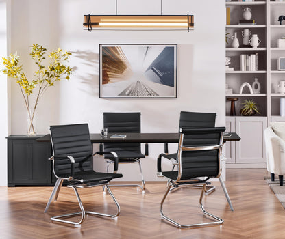 Yaheetech Faux Leather Dining Chair Ergonomic Office Chair, Black